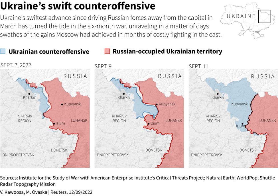 מפות: מתקפת הנגד המהירה של אוקראינה